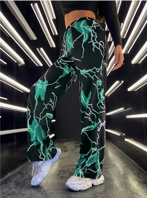 Multi-Color Lightning Printed Wide Leg Pants for Women - Image 5
