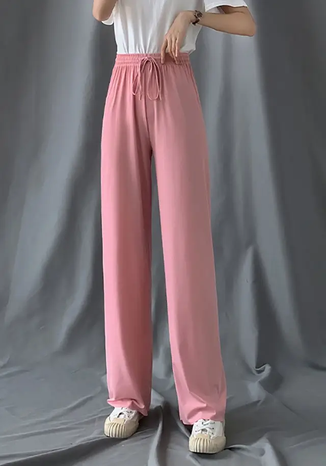 Women Pink Wide Leg Pants Summer High Waist Slimming — feature 17