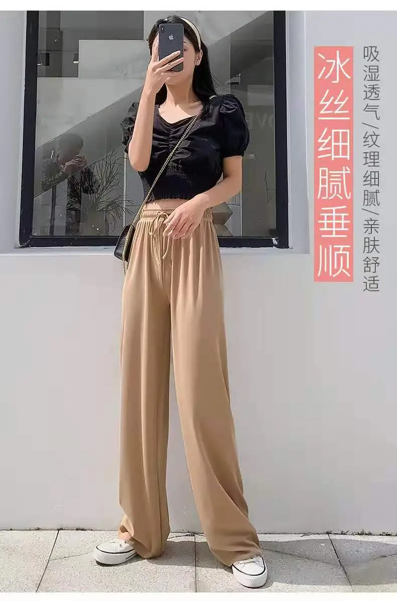 Women Pink Wide Leg Pants Summer High Waist Slimming — feature 4
