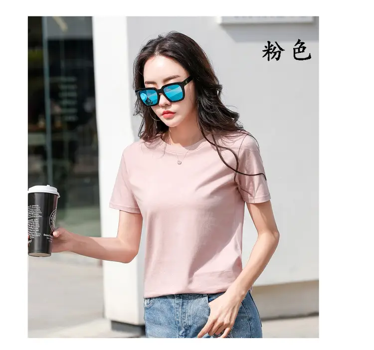 Women Cotton Round Neck T-Shirt Light Purple Loose Fit — feature 13