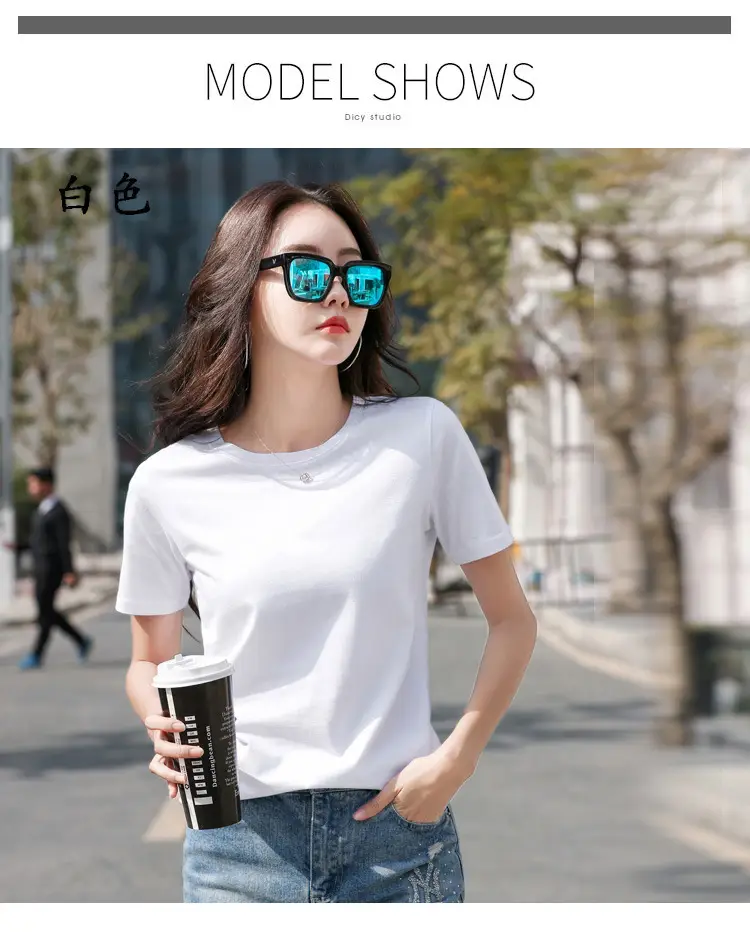 Women Cotton Round Neck T-Shirt Light Purple Loose Fit — feature 17