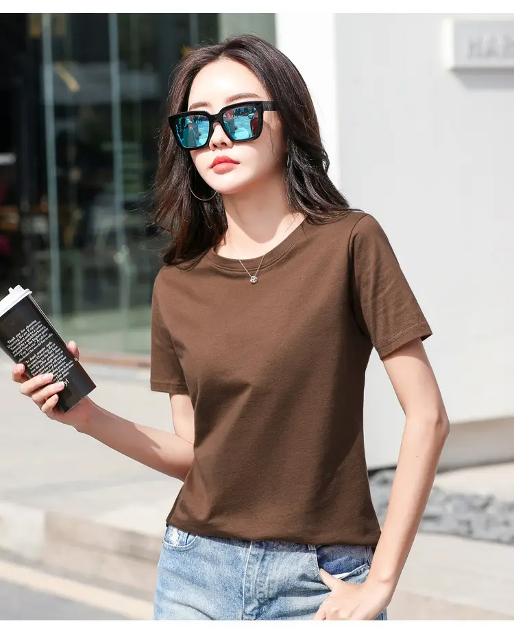 Women Cotton Round Neck T-Shirt Light Purple Loose Fit — feature 19