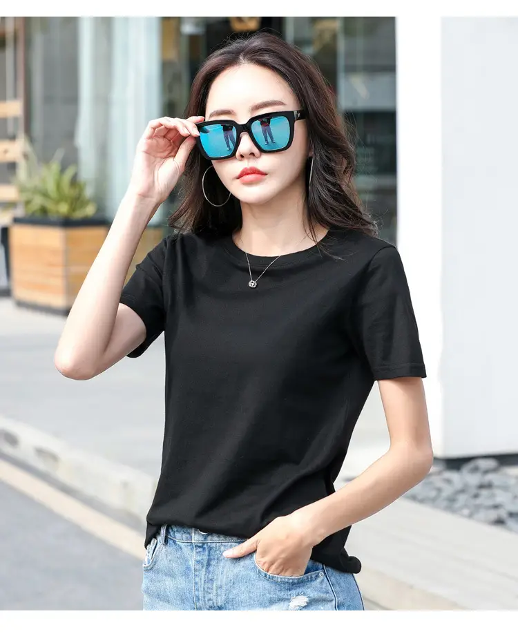Women Cotton Round Neck T-Shirt Light Purple Loose Fit — feature 21