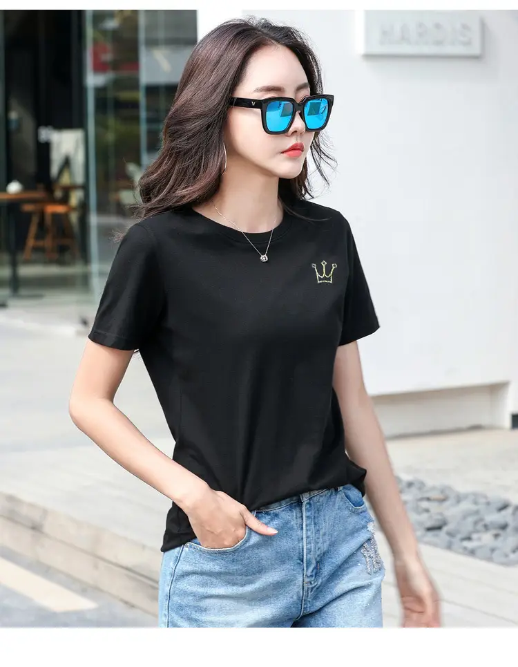 Women Cotton Round Neck T-Shirt Light Purple Loose Fit — feature 23