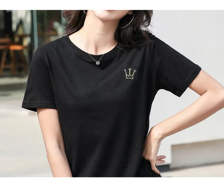 Women Cotton Round Neck T-Shirt Light Purple Loose Fit — feature 24