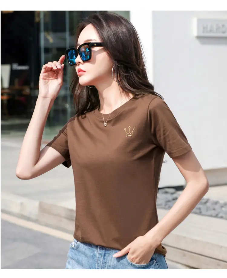 Women Cotton Round Neck T-Shirt Light Purple Loose Fit — feature 27