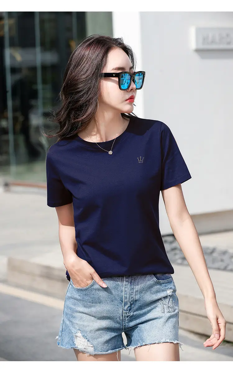 Women Cotton Round Neck T-Shirt Light Purple Loose Fit — feature 29
