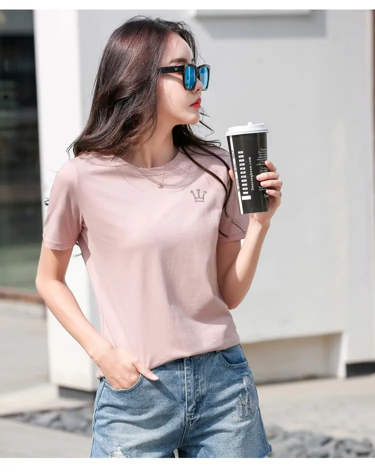 Women Cotton Round Neck T-Shirt Light Purple Loose Fit — feature 31
