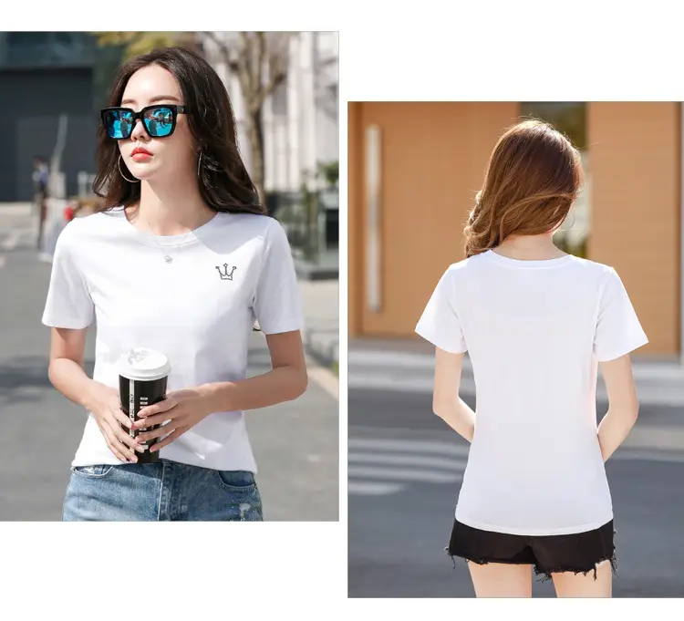 Women Cotton Round Neck T-Shirt Light Purple Loose Fit — feature 34