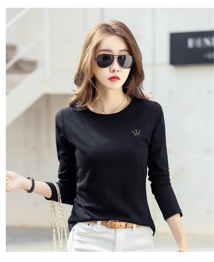 Women Cotton Round Neck T-Shirt Light Purple Loose Fit — feature 46