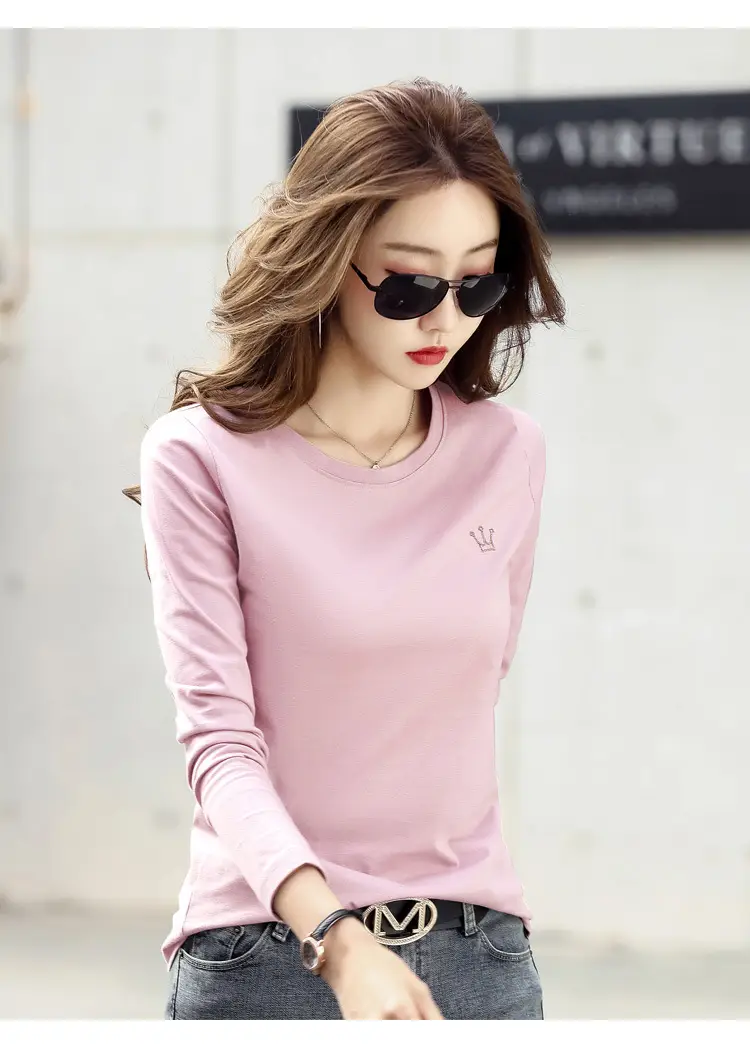 Women Cotton Round Neck T-Shirt Light Purple Loose Fit - Image 14