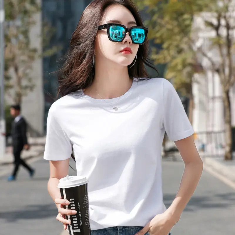 Women Cotton Round Neck T-Shirt Light Purple Loose Fit - Image 2