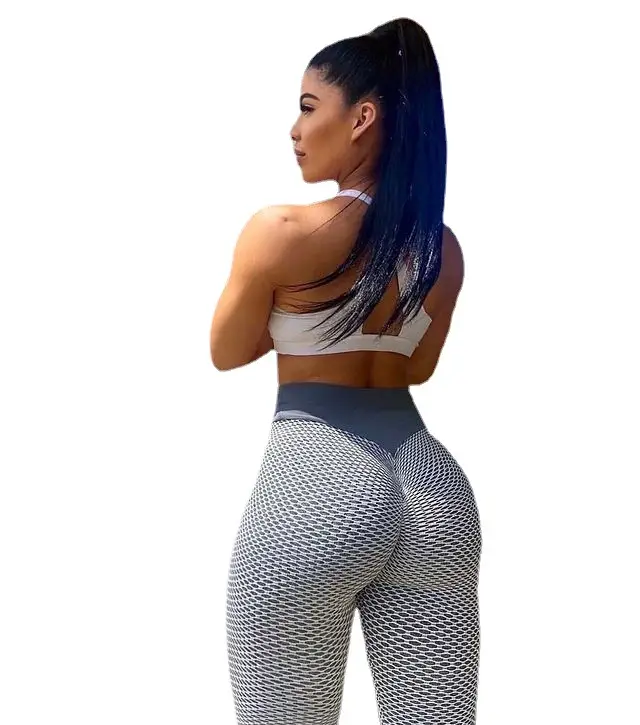 Peach Jacquard Butt Slim Yoga Pants High Waist
