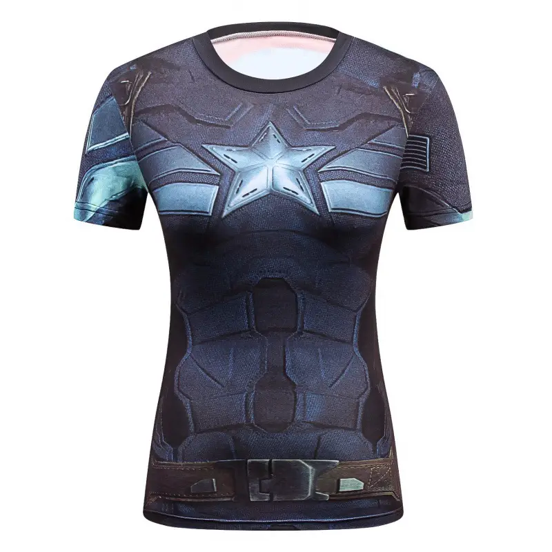 Women Captain America 3D Red T-Shirt Round Neck Casual - Image 9