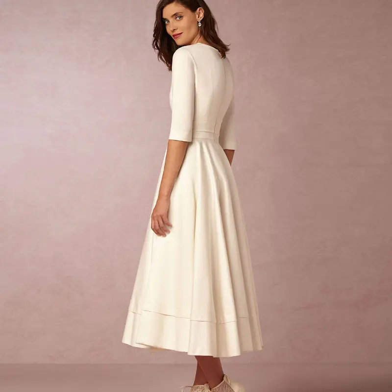 Cross-border Evening Dress V-Neck Banquet Solid Color Mid-length Dress for Women — feature 14