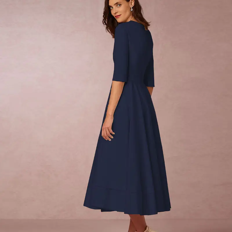 Cross-border Evening Dress V-Neck Banquet Solid Color Mid-length Dress for Women — feature 9