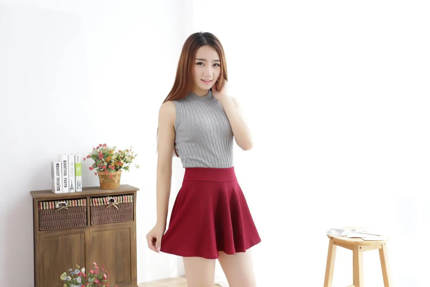 Orange Pleated Women's Sun Skirt Large Hem — feature 10