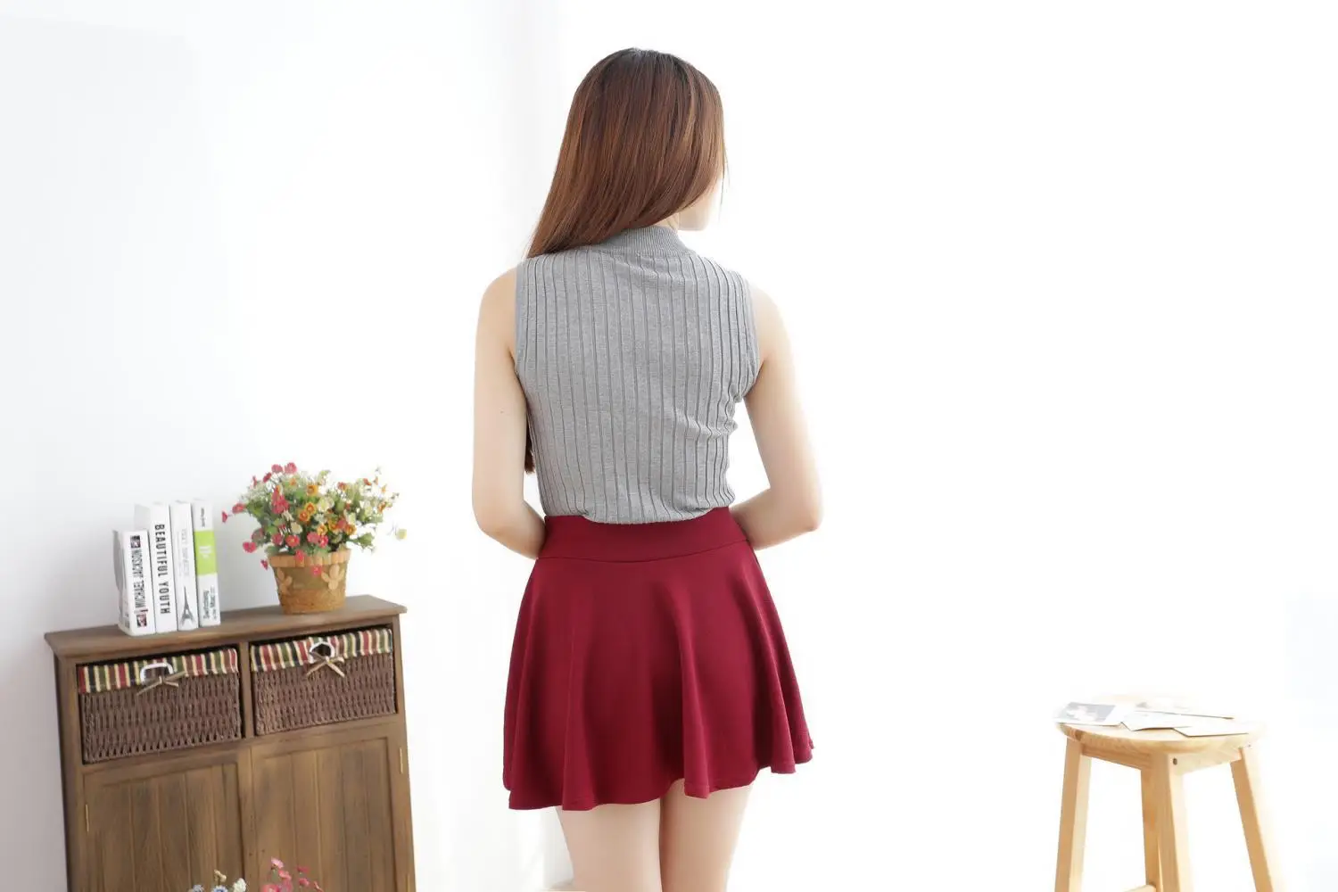 Orange Pleated Women's Sun Skirt Large Hem — feature 8