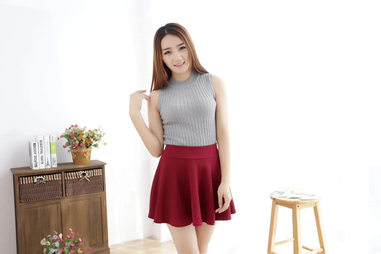 Orange Pleated Women's Sun Skirt Large Hem — feature 9