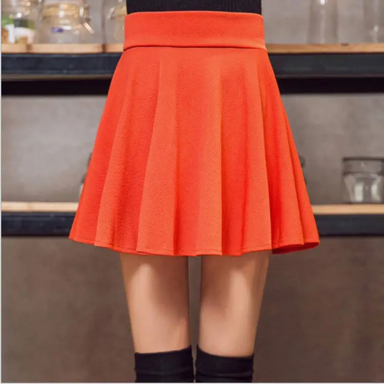 Orange Pleated Women's Sun Skirt Large Hem