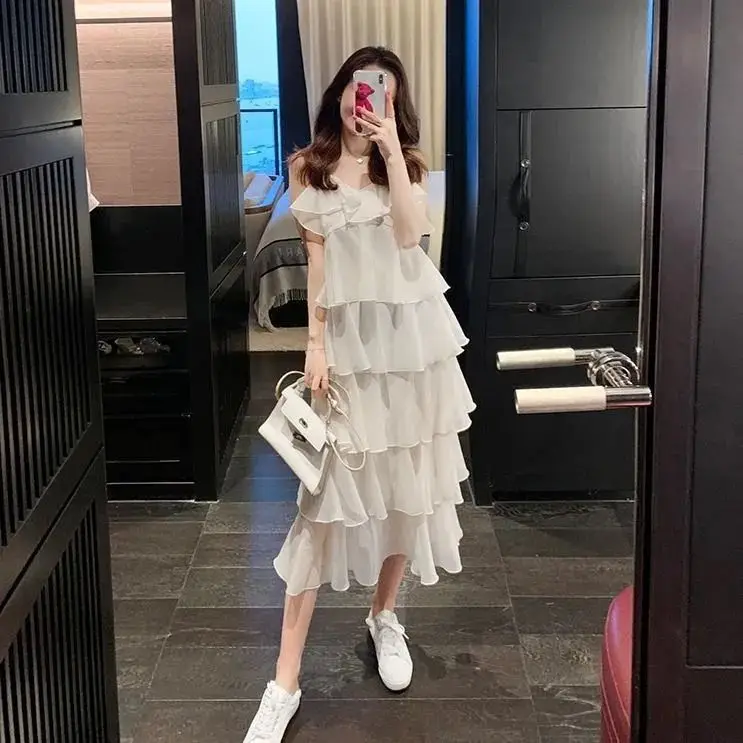Fairy V-Neck Sling Dress Women's Slimming Midi Dress