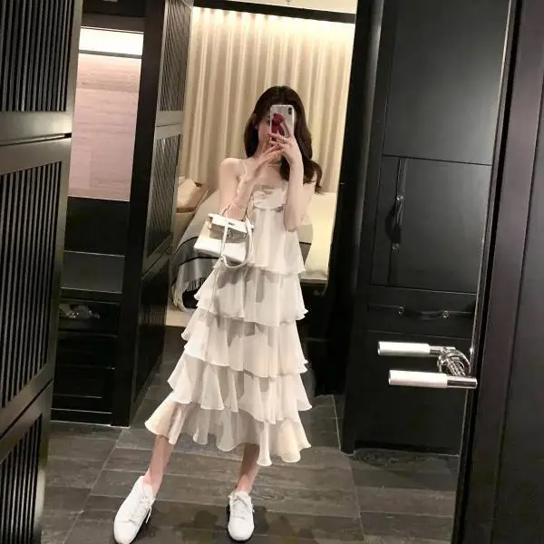 Fairy V-Neck Sling Dress Women's Slimming Midi Dress — feature 4