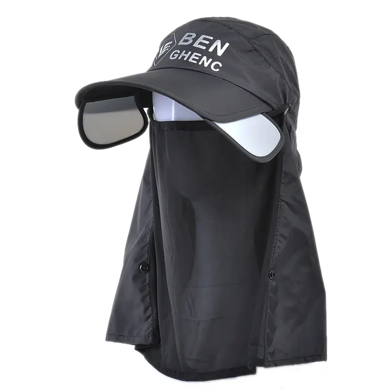 Women Sunscreen Cap with Neck Cover Black