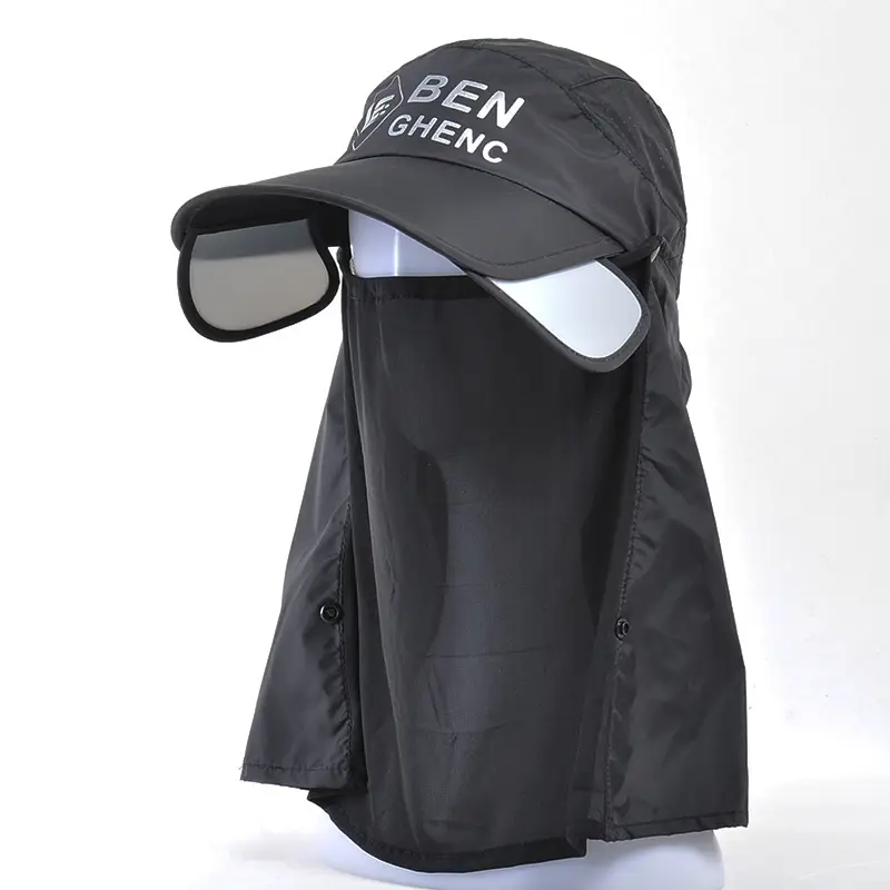 Women Sunscreen Cap with Neck Cover Black - Image 2