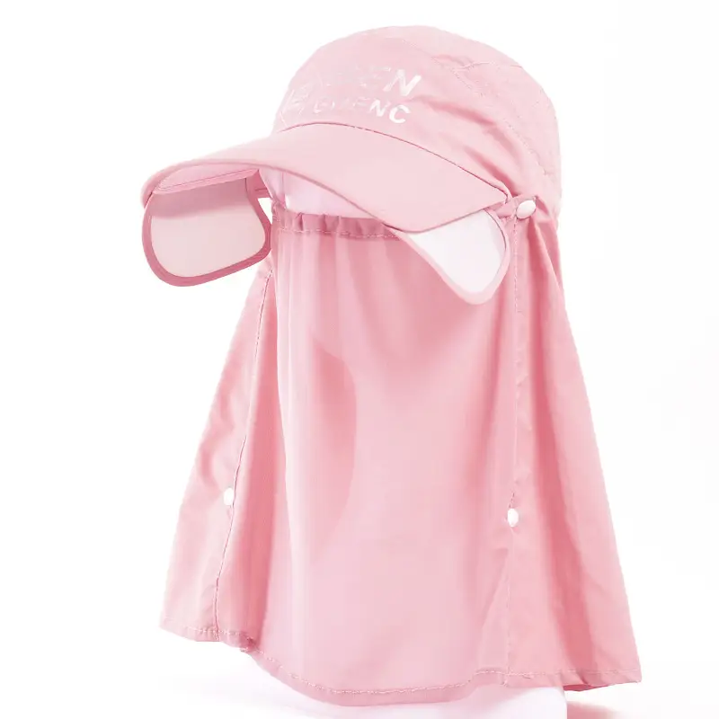 Women Sunscreen Cap with Neck Cover Black - Image 3