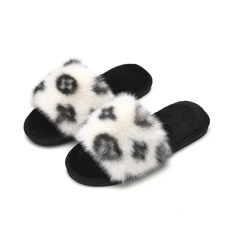 Amazon New Flower Slippers Fur Flat Slippers Women's Home High and Low Wool Open Cotton Slippers for Foreign Trade