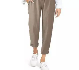 Women Drawstring Linen Pants Navy Blue Cropped - Image 3