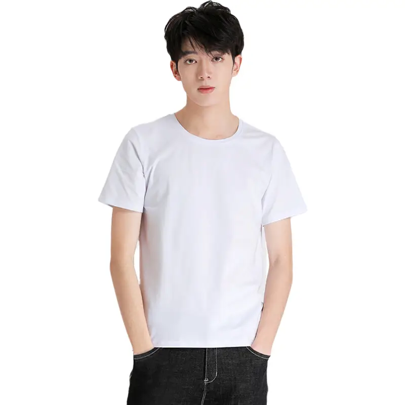 Men White Round Neck T-Shirt Large Loose Fit