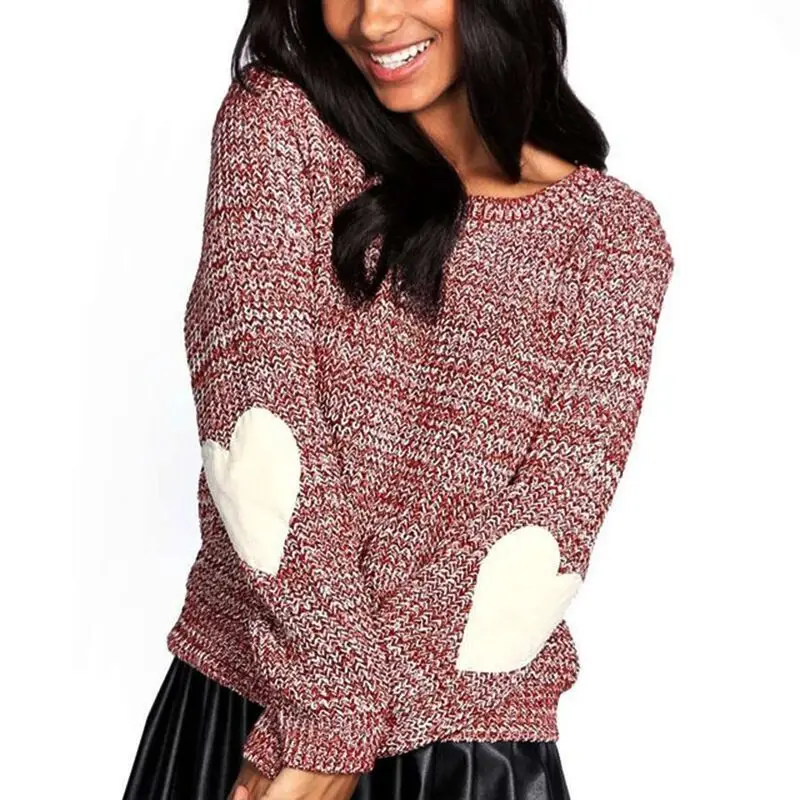 Women's Maroon Heart-Embossed Pullover Sweater - Image 2