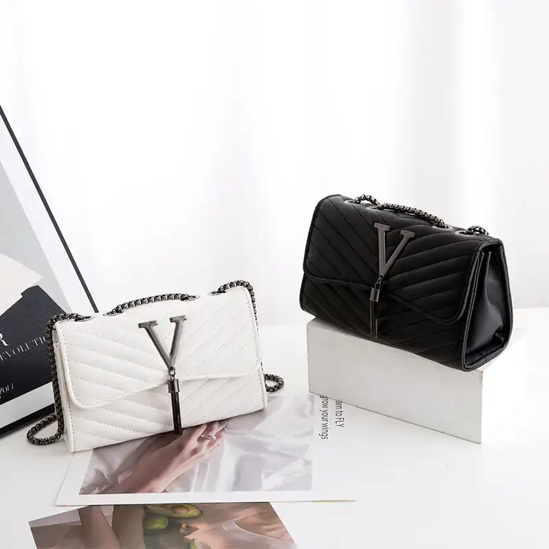 Xiaoxiang Rhombus Chain Bag Black White Embroidered Shoulder Crossbody - Image 5