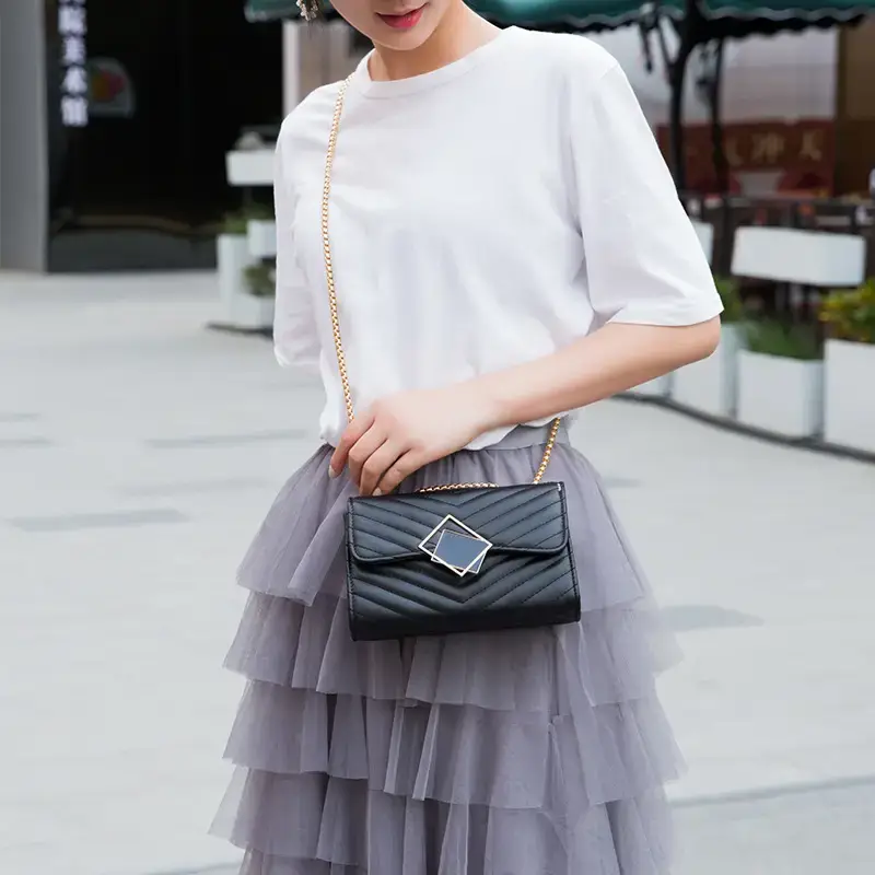 Xiaoxiang Rhombus Chain Bag Black White Embroidered Shoulder Crossbody - Image 7