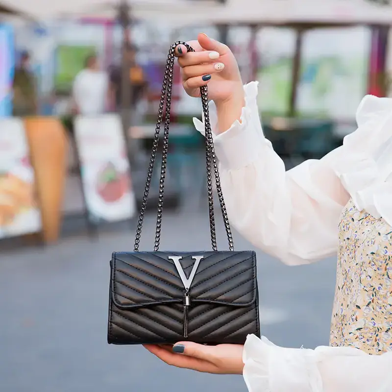 Xiaoxiang Rhombus Chain Bag Black White Embroidered Shoulder Crossbody - Image 8