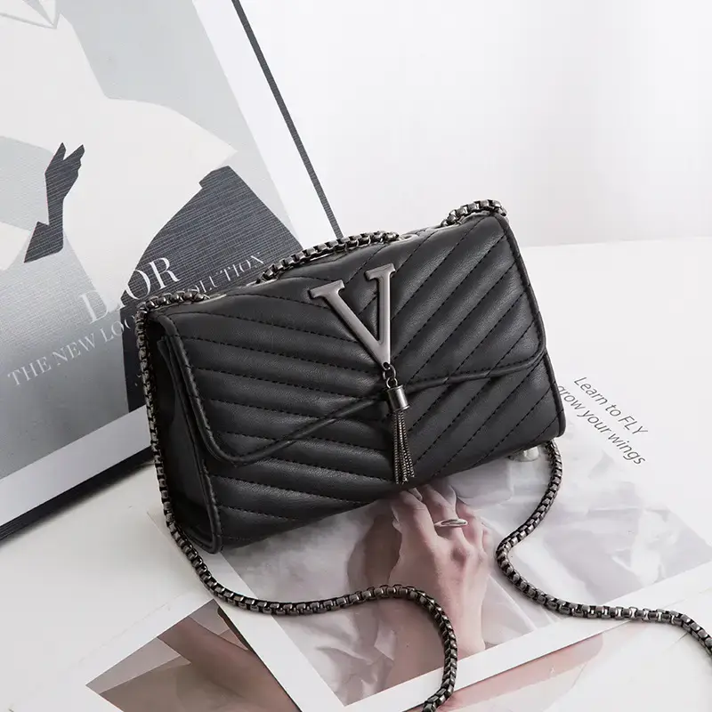 Xiaoxiang Rhombus Chain Bag Black White Embroidered Shoulder Crossbody - Image 3