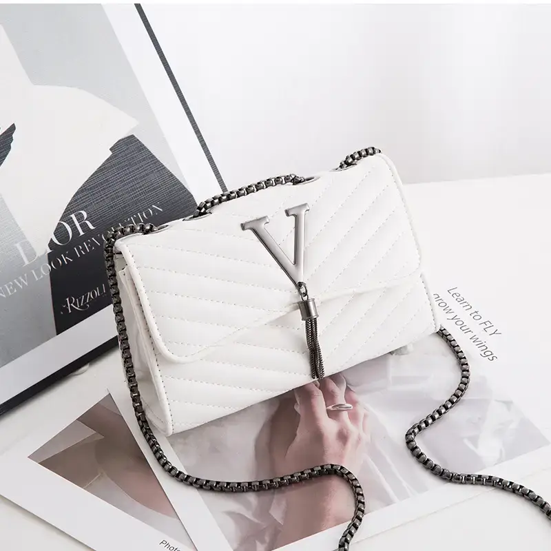 Xiaoxiang Rhombus Chain Bag Black White Embroidered Shoulder Crossbody - Image 4