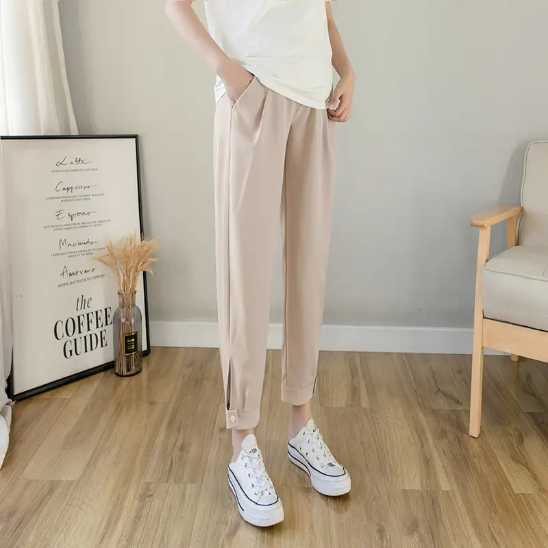 Casual Chiffon Jogger Pants Beige Slim Fit - Image 2