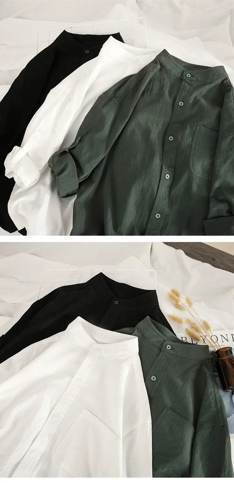 Men's Linen Button-Up Shirt Olive Green All-Match — feature 11