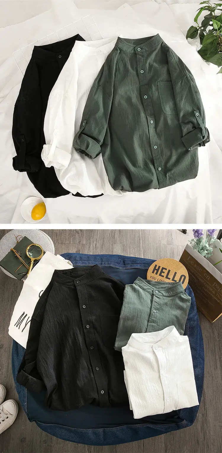 Men's Linen Button-Up Shirt Olive Green All-Match — feature 5