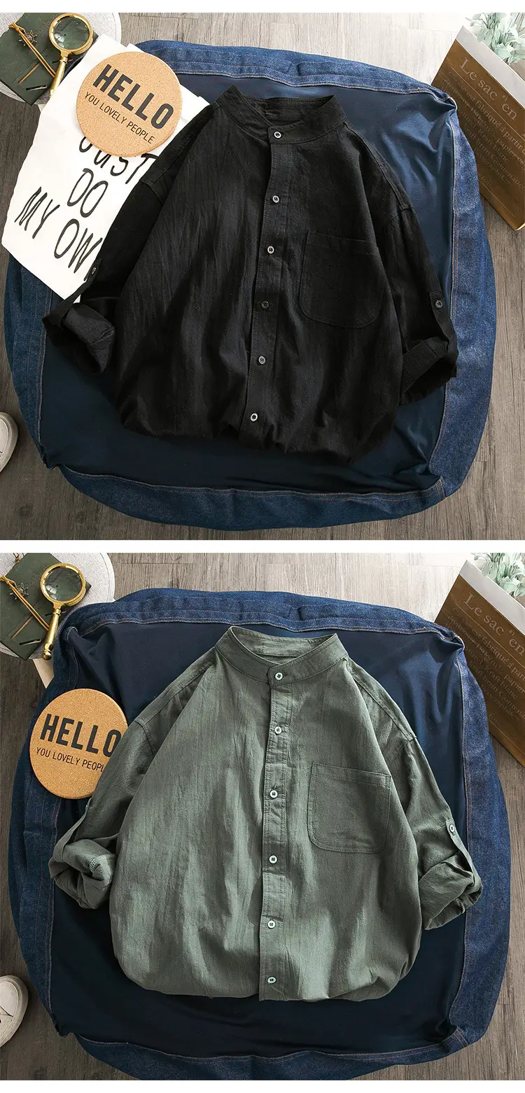 Men's Linen Button-Up Shirt Olive Green All-Match — feature 8