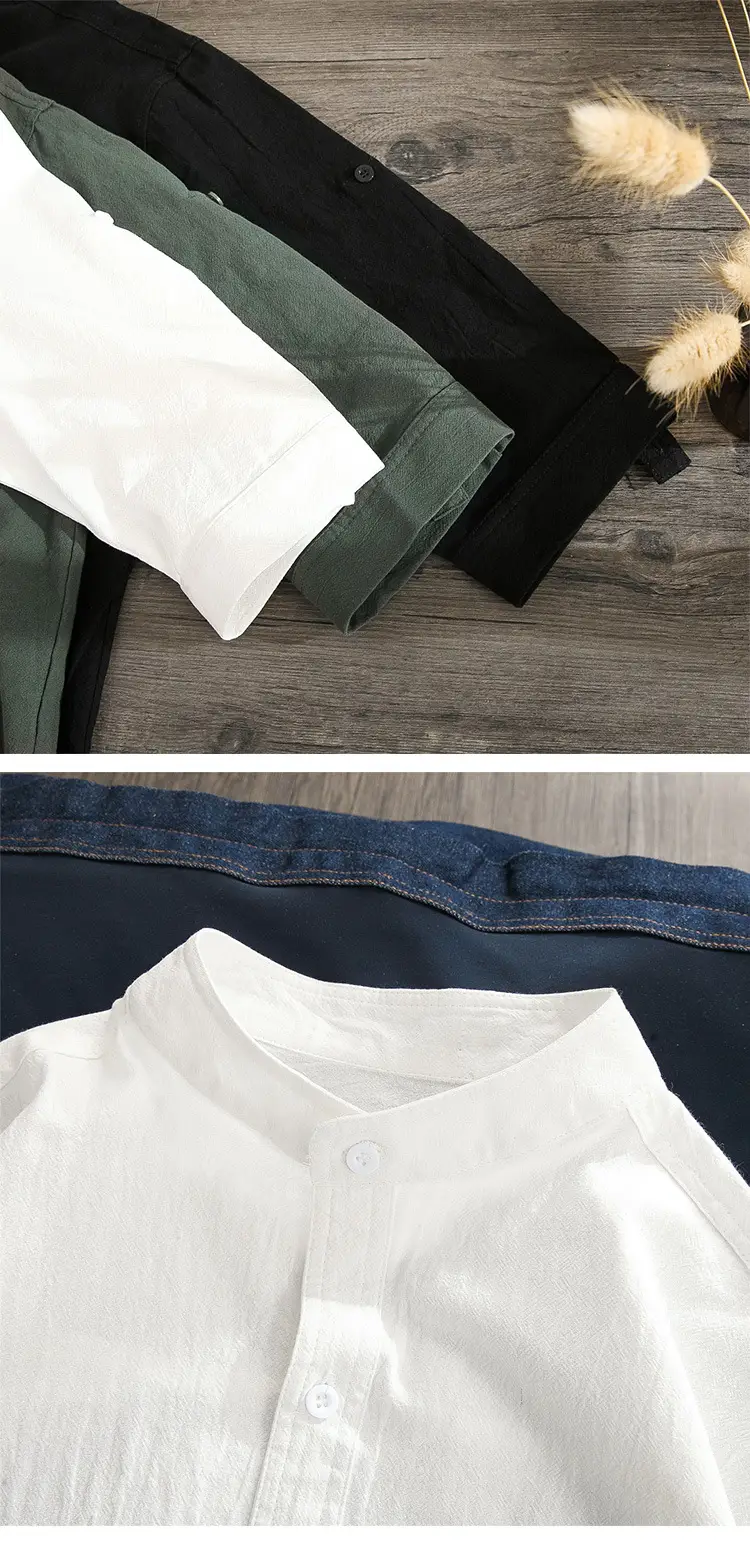 Men's Linen Button-Up Shirt Olive Green All-Match — feature 9