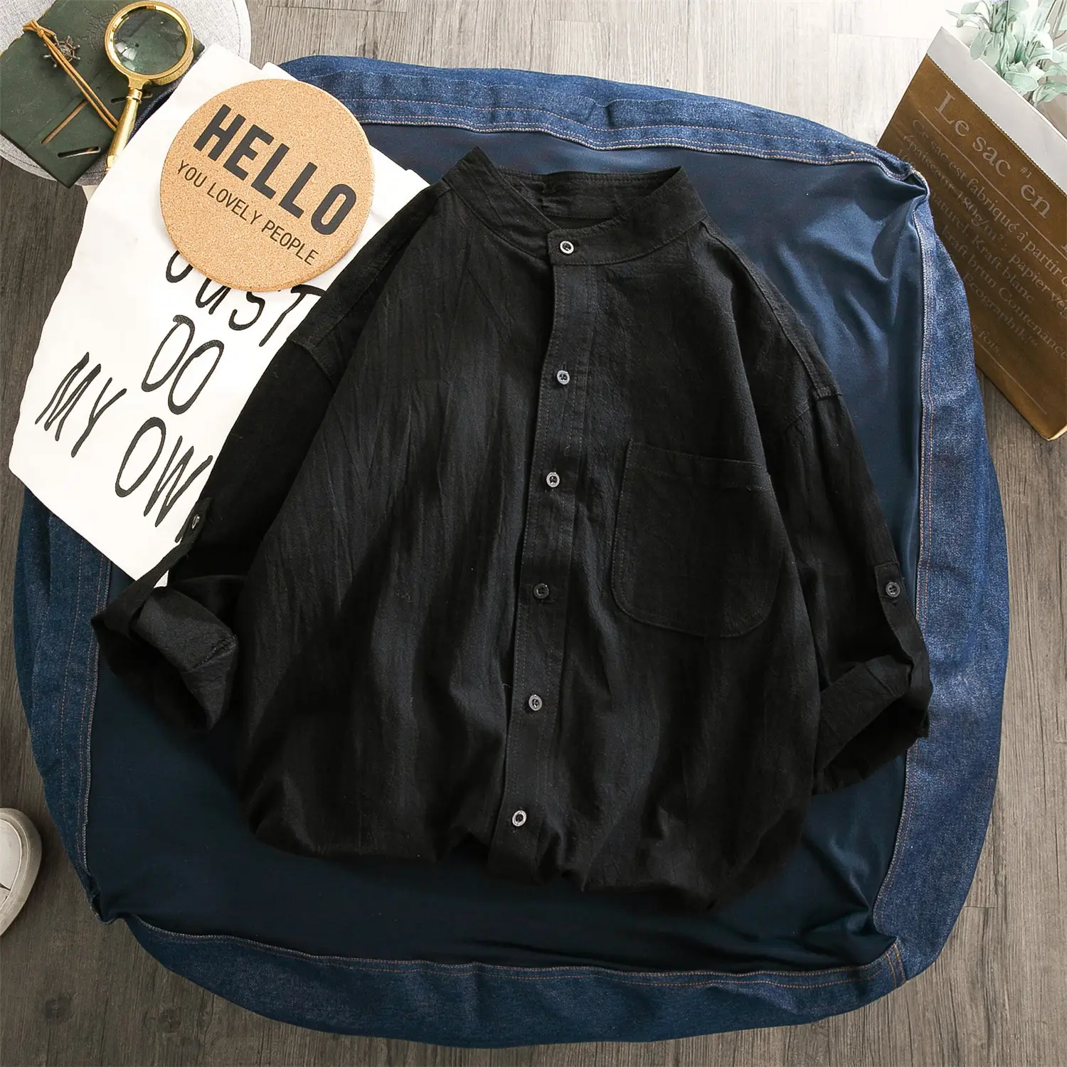 Men's Linen Button-Up Shirt Olive Green All-Match - Image 2