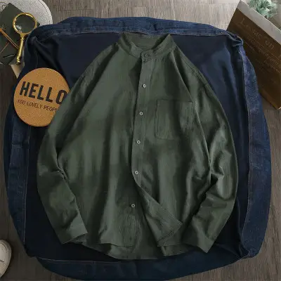 Men's Linen Button-Up Shirt Olive Green All-Match - Image 6