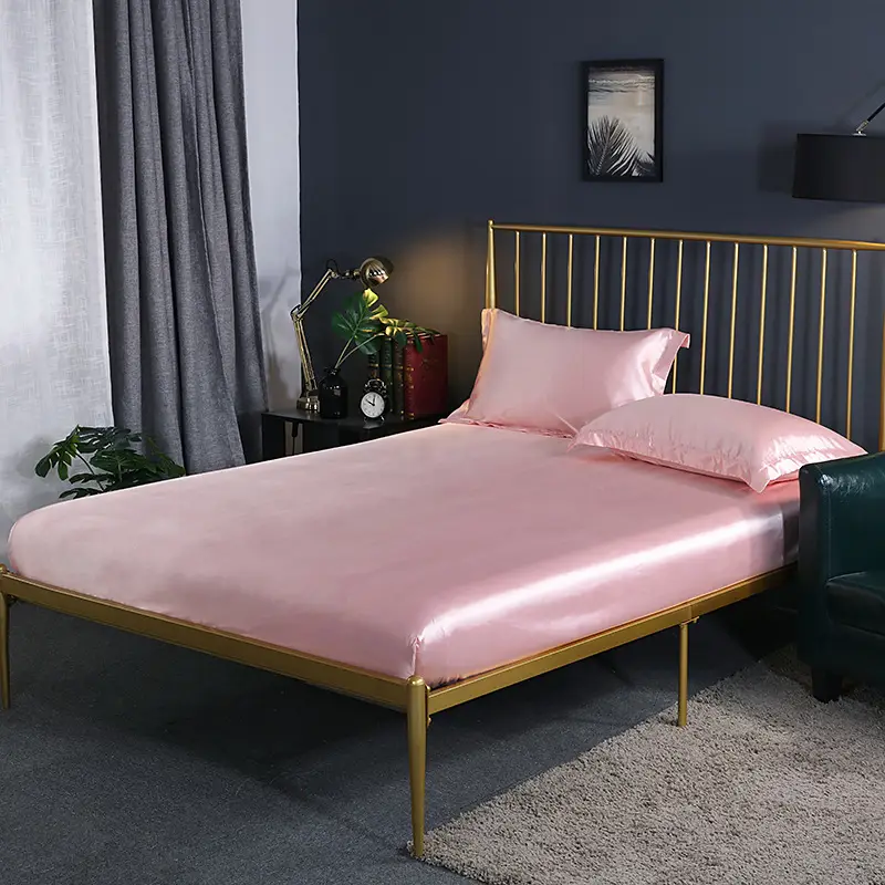 Solid Color Washed Silk Fitted Sheet Single Piece Solid Color Silk Satin 1.5m 1.8m Silky Smooth Bed Sheet Double Bed Fitted Sheet for Sleeping Naked