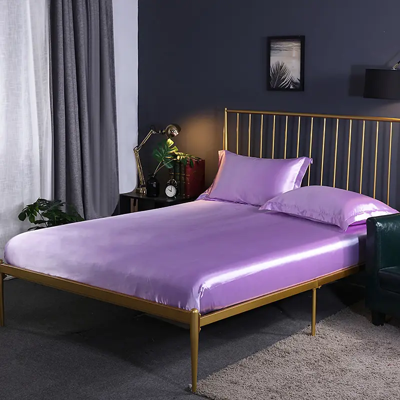 Solid Color Washed Silk Fitted Sheet Single Piece Solid Color Silk Satin 1.5m 1.8m Silky Smooth Bed Sheet Double Bed Fitted Sheet for Sleeping Naked