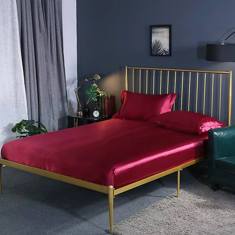 Solid Color Washed Silk Fitted Sheet Single Piece Solid Color Silk Satin 1.5m 1.8m Silky Smooth Bed Sheet Double Bed Fitted Sheet for Sleeping Naked