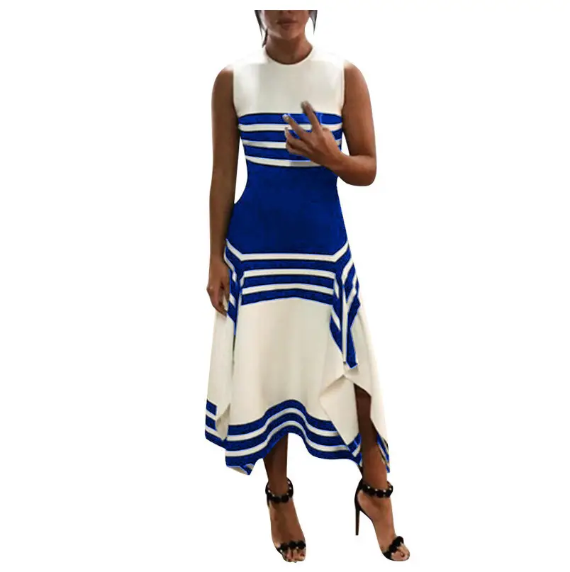 2023 Striped Sleeveless Dress Black White - Image 2