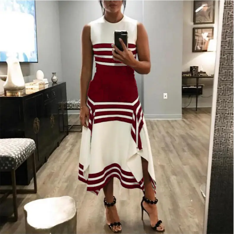 2023 Striped Sleeveless Dress Black White - Image 5